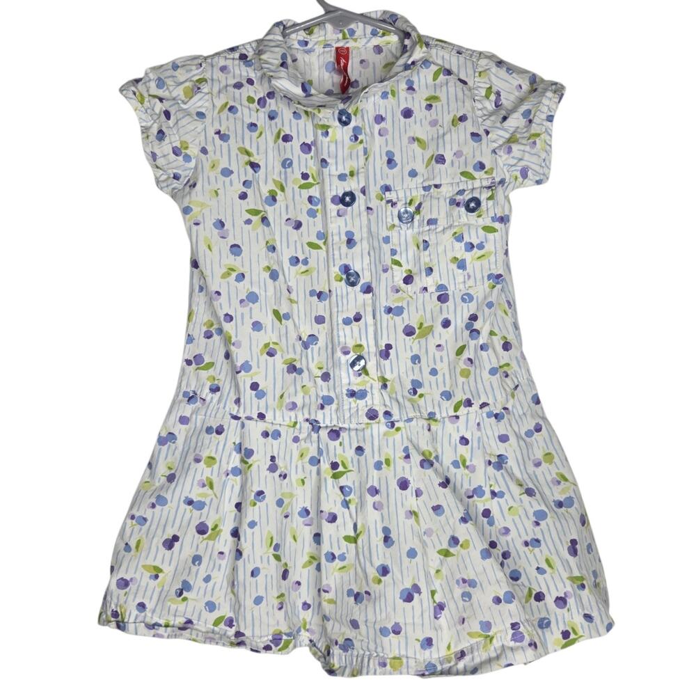 Hanna Andersson Girl 4 Blueberry Print Poplin Dress Crisp Summer Collared White